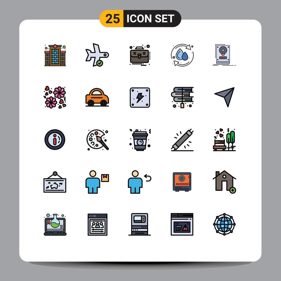 Set of 25 Modern UI Icons Symbols Signs for install reuse transportation recycle suitcase Editable Vector Design Elements