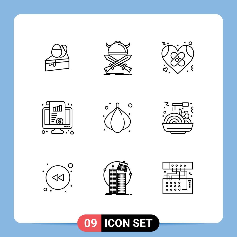 User Interface Pack of 9 Basic Outlines of chart kpi swords dashboard heart Editable Vector Design Elements