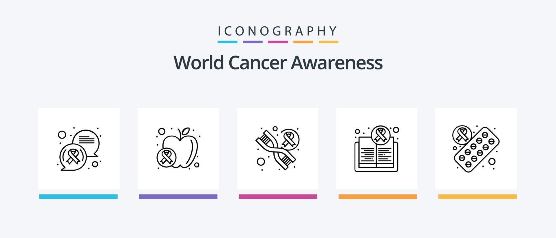 paquete de iconos de la línea 5 de concientización sobre el cáncer mundial que incluye medicamentos. pastillas peso. de fumar. salud. diseño de iconos creativos vector