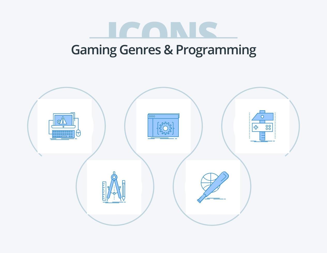 Gaming Genres And Programming Blue Icon Pack 5 Icon Design. coding. api. game. system. error vector
