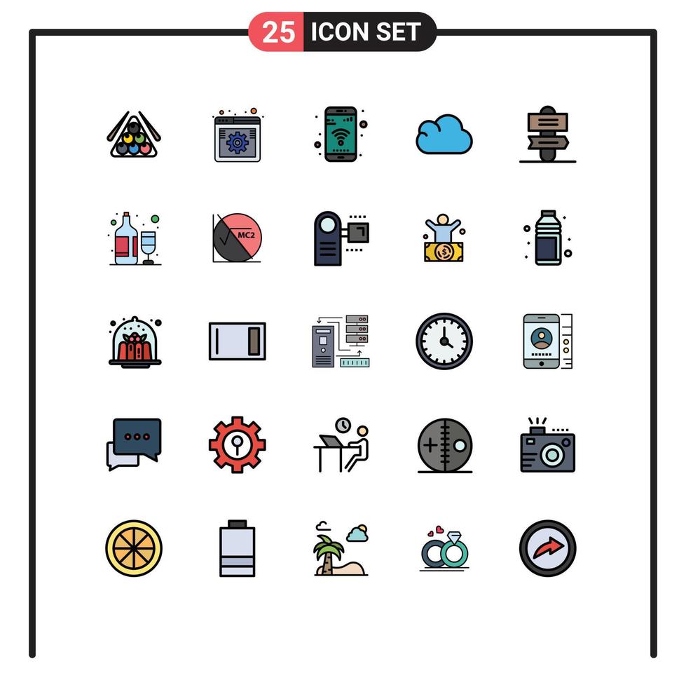 Universal Icon Symbols Group of 25 Modern Filled line Flat Colors of holiday data settings cloud phone Editable Vector Design Elements