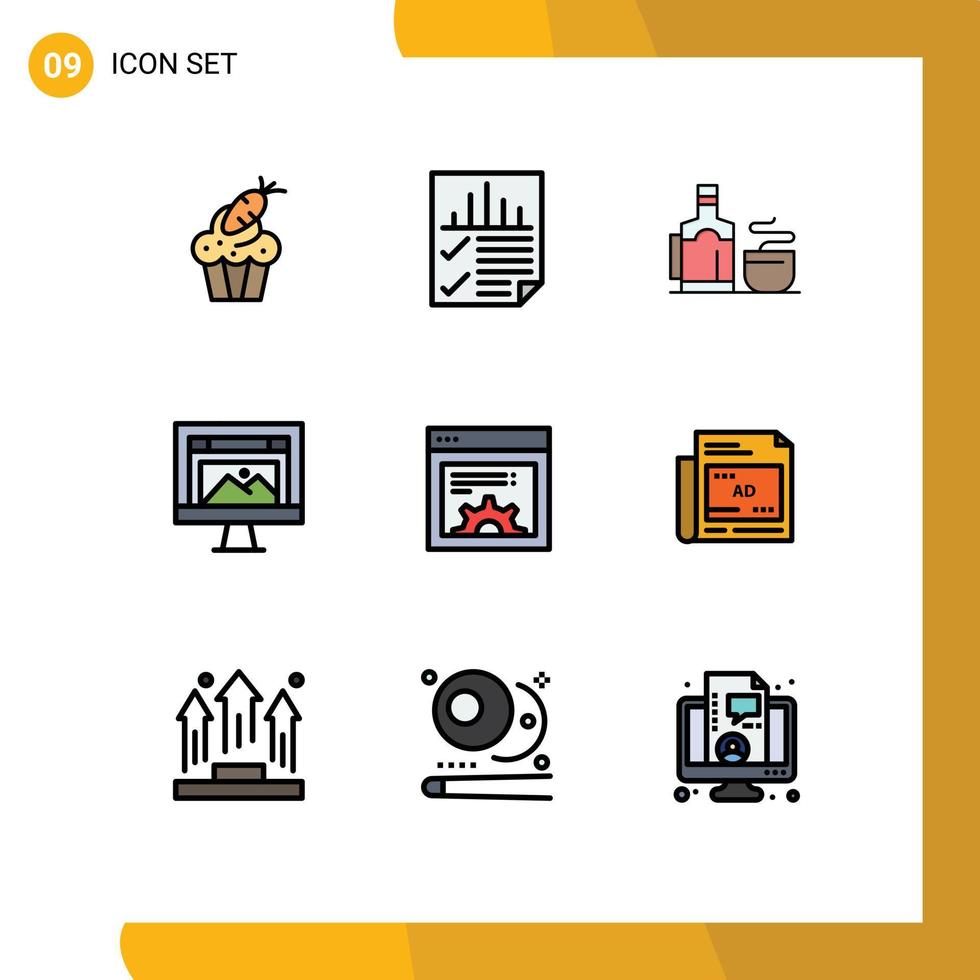 Modern Set of 9 Filledline Flat Colors Pictograph of image computer report app hot Editable Vector Design Elements