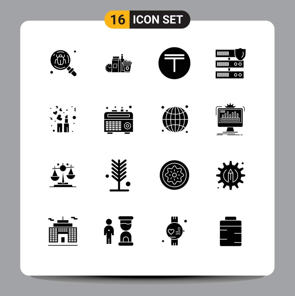 Universal Icon Symbols Group of 16 Modern Solid Glyphs of security network items data kazakhstan Editable Vector Design Elements
