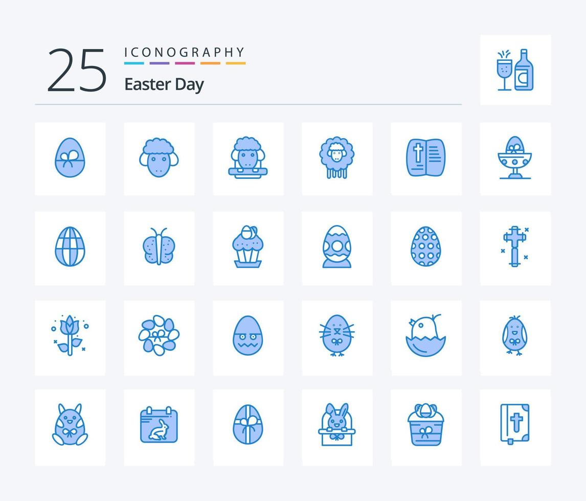 Easter 25 Blue Color icon pack including egg. egg. book. easter. boiled vector
