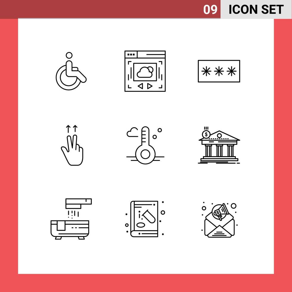 Pack of 9 creative Outlines of weather temperature key ups fingers Editable Vector Design Elements