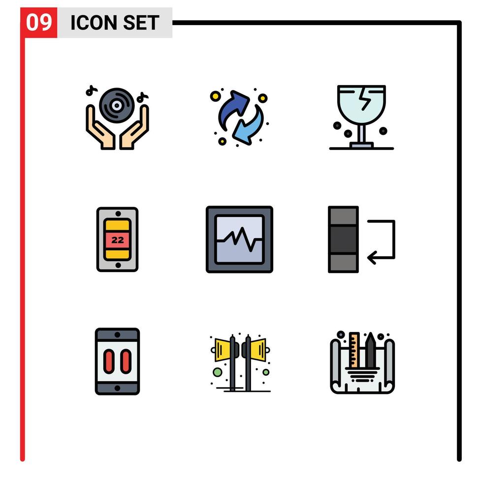 Group of 9 Modern Filledline Flat Colors Set for graph temperature caution sun shipping Editable Vector Design Elements