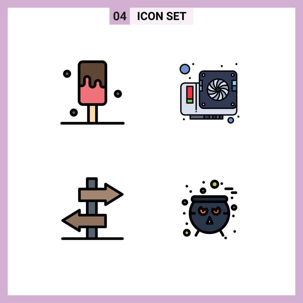 Universal Icon Symbols Group of 4 Modern Filledline Flat Colors of cream journey card video cauldron Editable Vector Design Elements