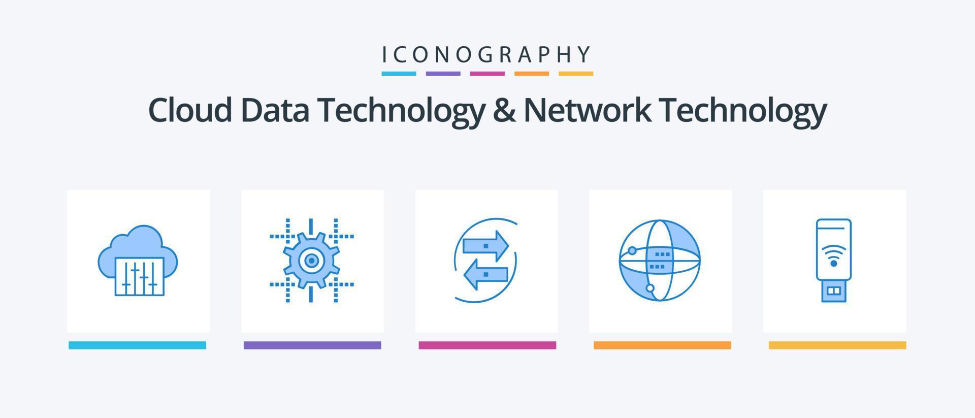 paquete de iconos azul 5 de tecnología de datos en la nube y tecnología de red que incluye globo. internet cambiar mundo . dinero. diseño de iconos creativos vector