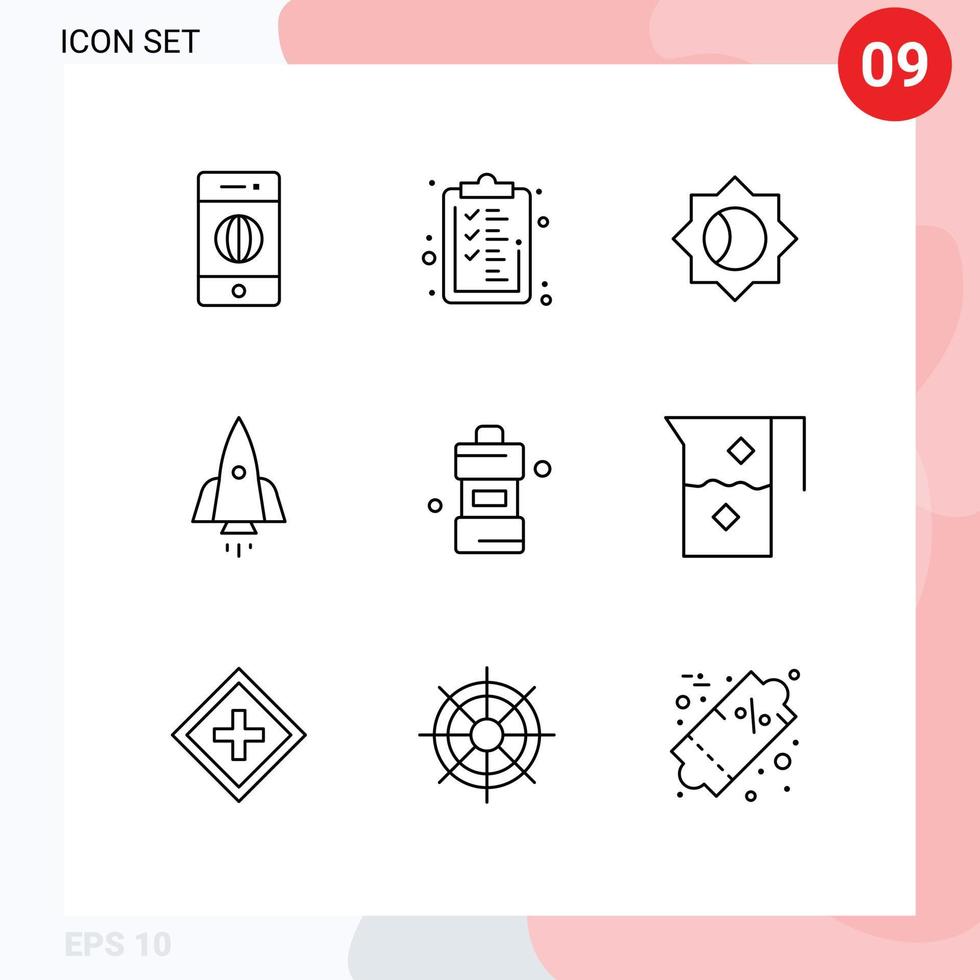 9 Universal Outlines Set for Web and Mobile Applications cleaner travel basic startup spaceship Editable Vector Design Elements