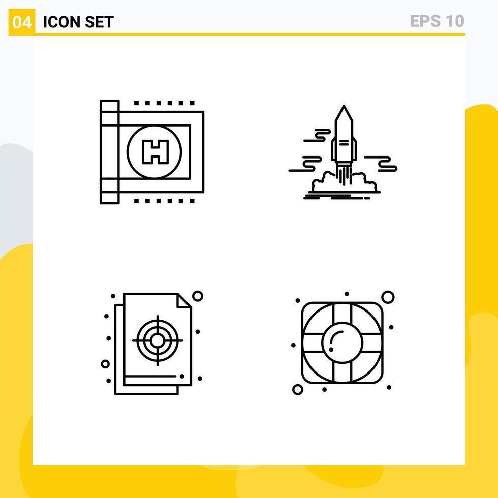 Pack of 4 Modern Filledline Flat Colors Signs and Symbols for Web Print Media such as healthcare colour launch shuttle target Editable Vector Design Elements