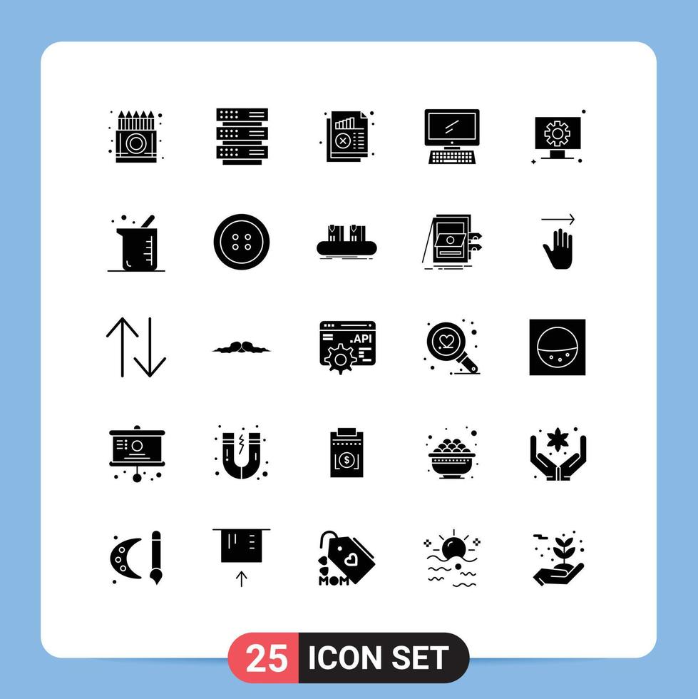 25 User Interface Solid Glyph Pack of modern Signs and Symbols of imac monitor network computer monitoring Editable Vector Design Elements