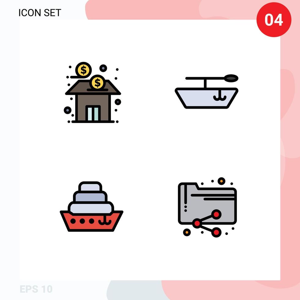 Group of 4 Filledline Flat Colors Signs and Symbols for bank share fund cruise documents Editable Vector Design Elements