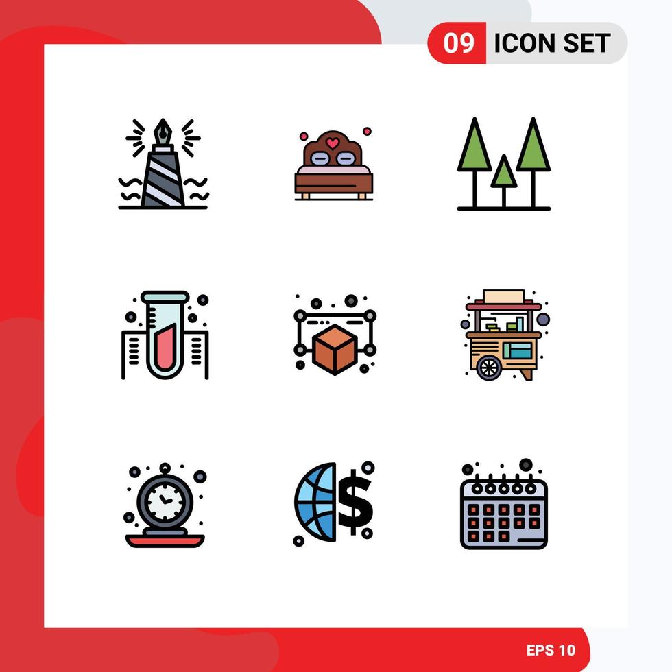 Mobile Interface Filledline Flat Color Set of 9 Pictograms of model gas wedding lab chemistry Editable Vector Design Elements