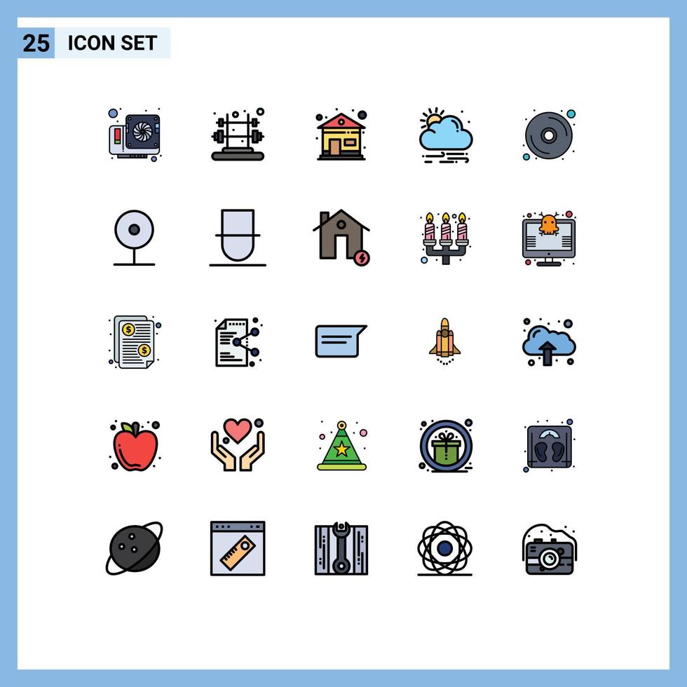 conjunto de 25 iconos de interfaz de usuario modernos signos de símbolos para cctv dvd hogar disco clima elementos de diseño vectorial editables vector