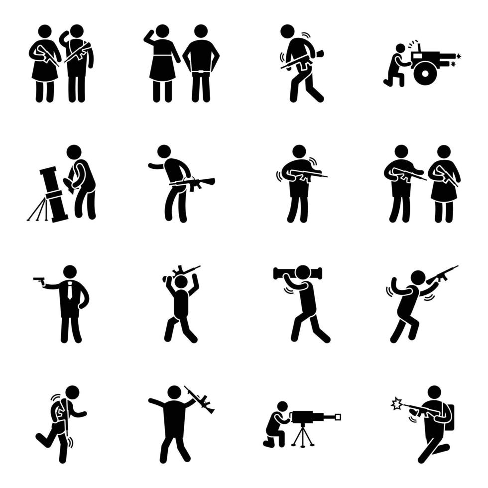 Pack of Military Soldiers Glyph Vector Icons