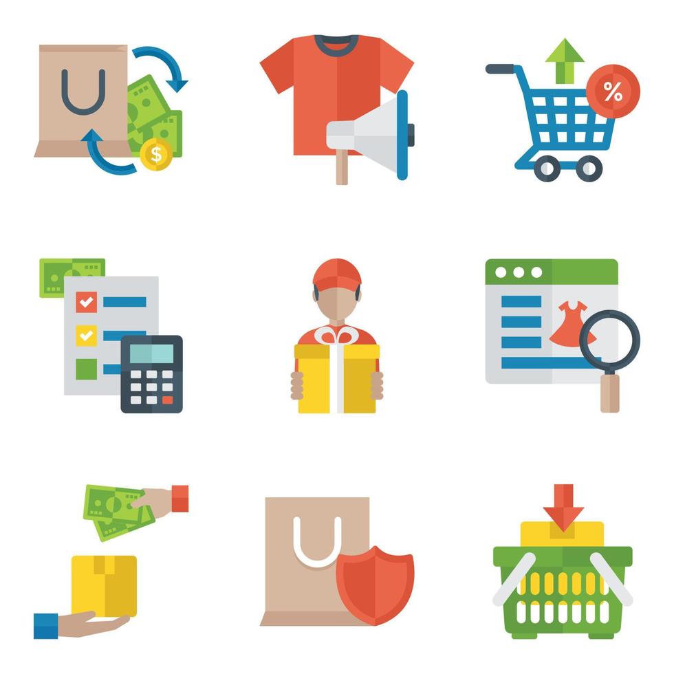 Shopping And eCommerce Flat Icons vector