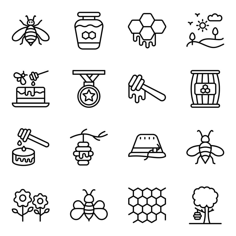 Apiary Elements Line Vector Icons