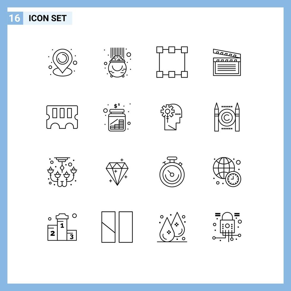 Editable Vector Line Pack of 16 Simple Outlines of ram hardware path usa movis Editable Vector Design Elements