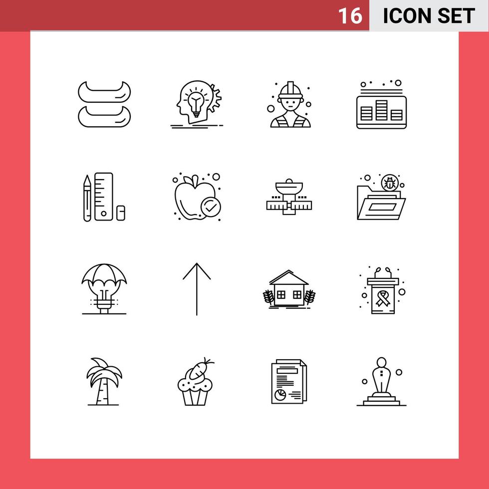 16 Thematic Vector Outlines and Editable Symbols of pencil education labour sound level Editable Vector Design Elements