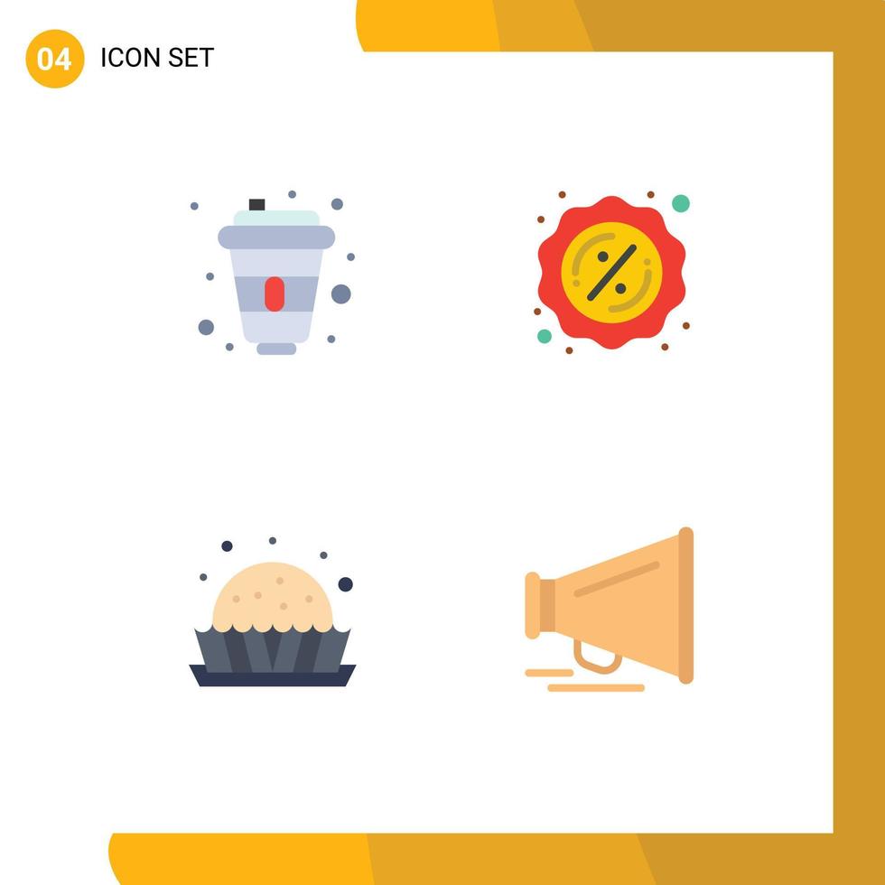 Group of 4 Modern Flat Icons Set for cola pie designer tag speaker Editable Vector Design Elements