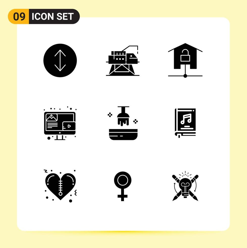 Group of 9 Modern Solid Glyphs Set for hair beauty kit screen blogging Editable Vector Design Elements