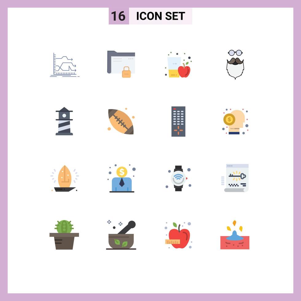 Modern Set of 16 Flat Colors Pictograph of movember moustache protection juice drink Editable Pack of Creative Vector Design Elements