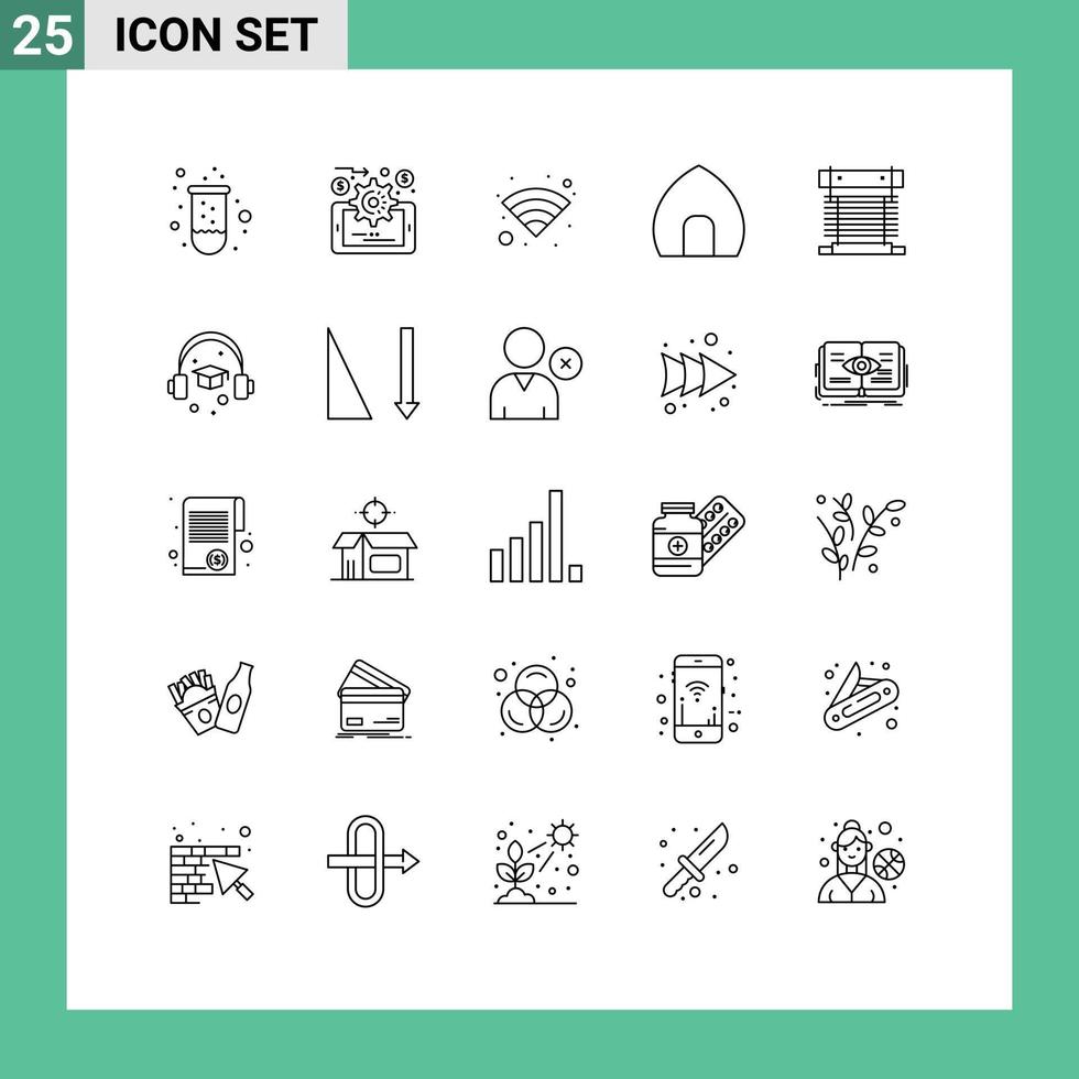 Modern Set of 25 Lines Pictograph of cooling computer wifi museum casa Editable Vector Design Elements