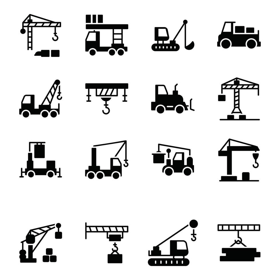 Pack of Industrial Cranes Solid Icons vector