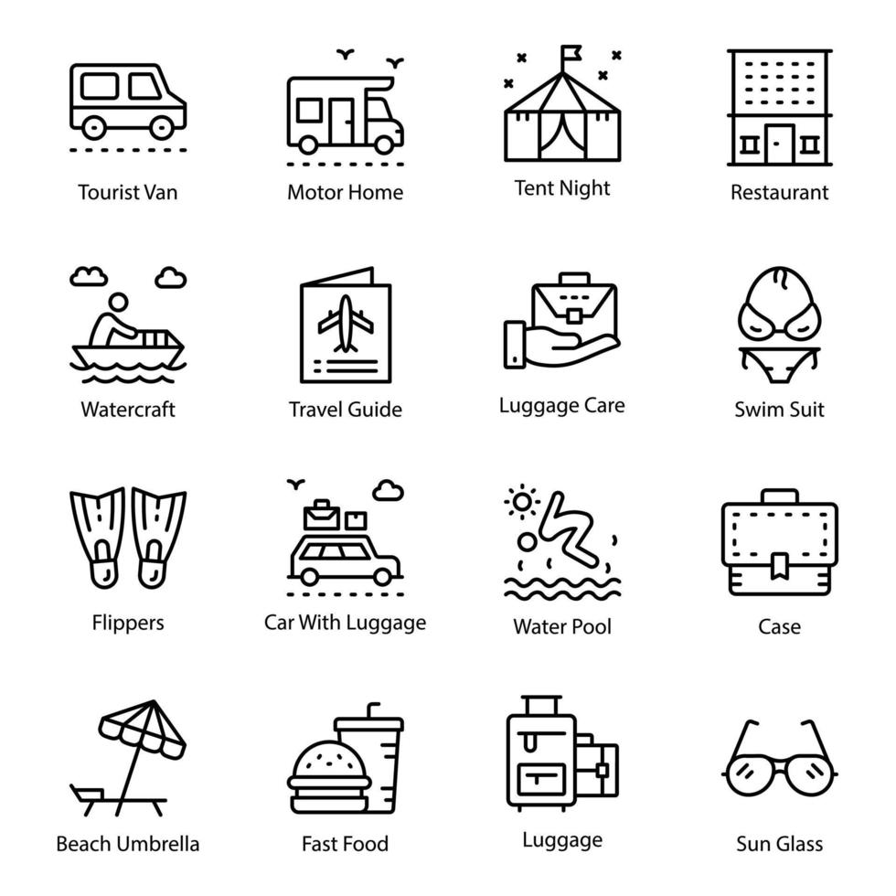 Pack of Travel Equipment Line Vector Icons