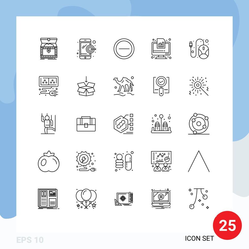 25 Universal Line Signs Symbols of line report interface graph diagram Editable Vector Design Elements