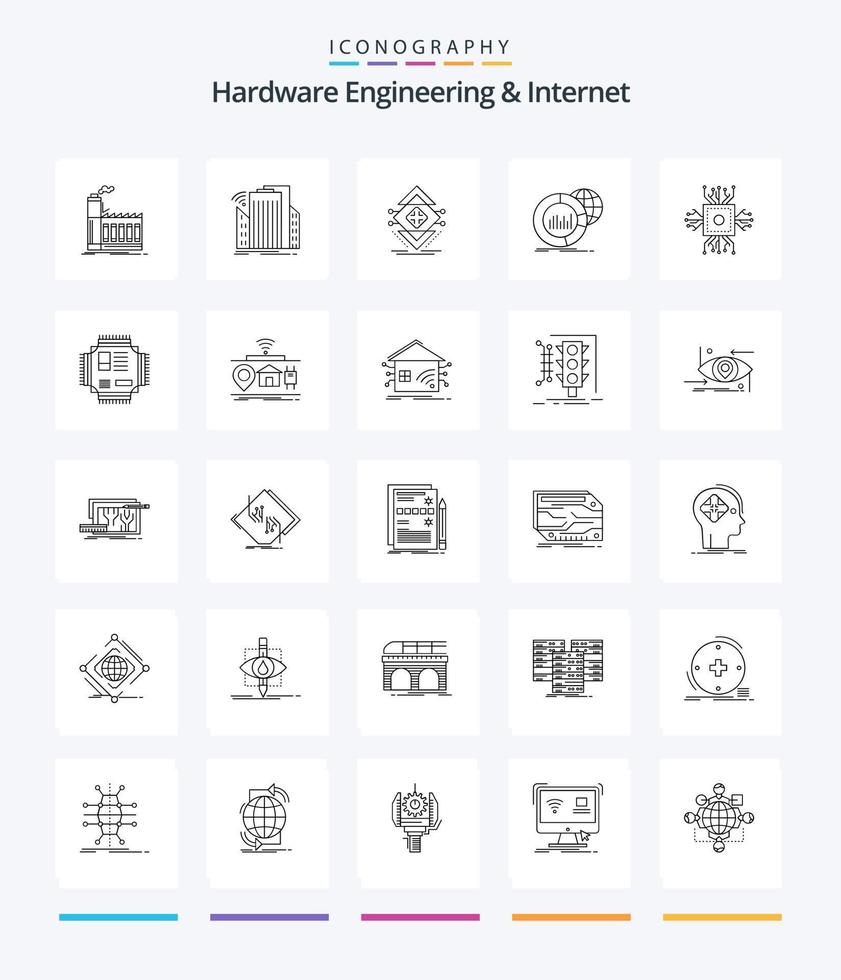 ingeniería de hardware creativa e Internet 25 paquete de iconos de contorno como datos. grande. inteligente. estructura. infraestructura vector