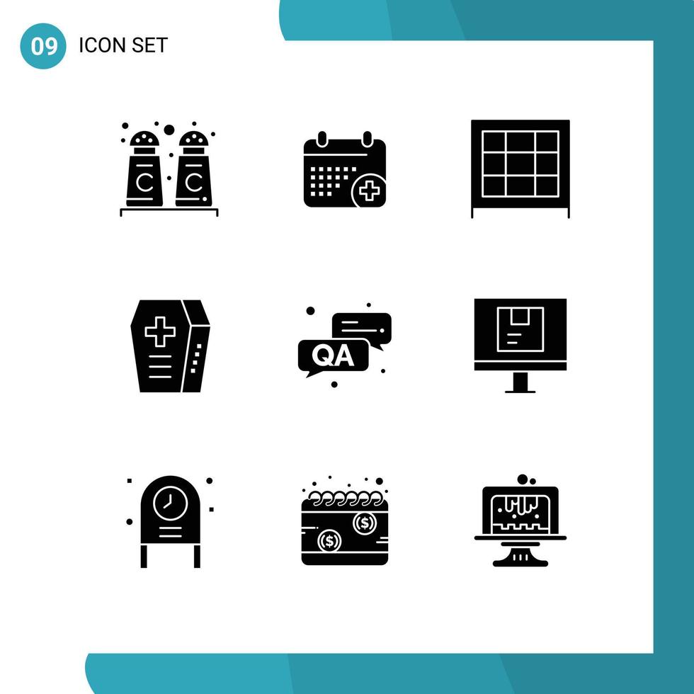 Pack of 9 creative Solid Glyphs of delivery question cabinet qa holiday Editable Vector Design Elements