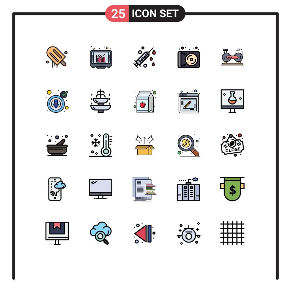 Universal Icon Symbols Group of 25 Modern Filled line Flat Colors of exercise bicycle health technology media Editable Vector Design Elements