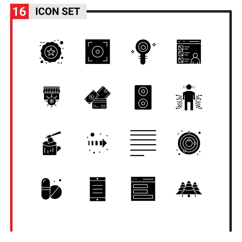 Mobile Interface Solid Glyph Set of 16 Pictograms of shop develop biology coding app Editable Vector Design Elements