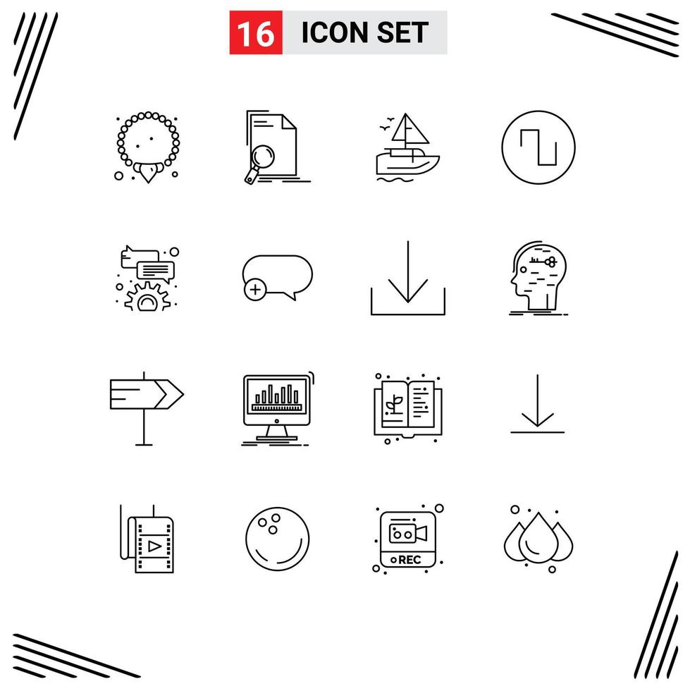 grupo universal de símbolos de iconos de 16 contornos modernos de configurar elementos de diseño de vectores editables de sonido de onda de barco de burbujas