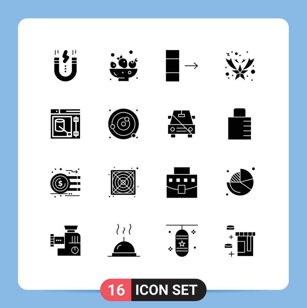 grupo de 16 signos y símbolos de glifos sólidos para el diseño de columnas de diseñadores web elementos de diseño de vectores editables caídos