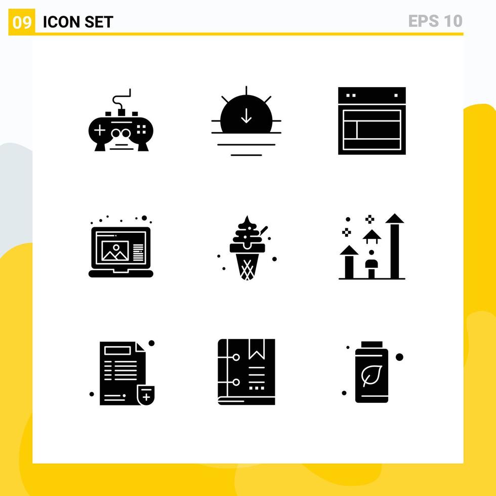 9 Solid Glyph concept for Websites Mobile and Apps dessert draw weather create web Editable Vector Design Elements