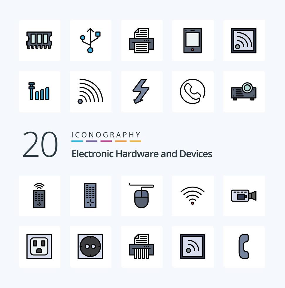 20 Devices Line Filled Color icon Pack like connection phone connection ipad printer vector
