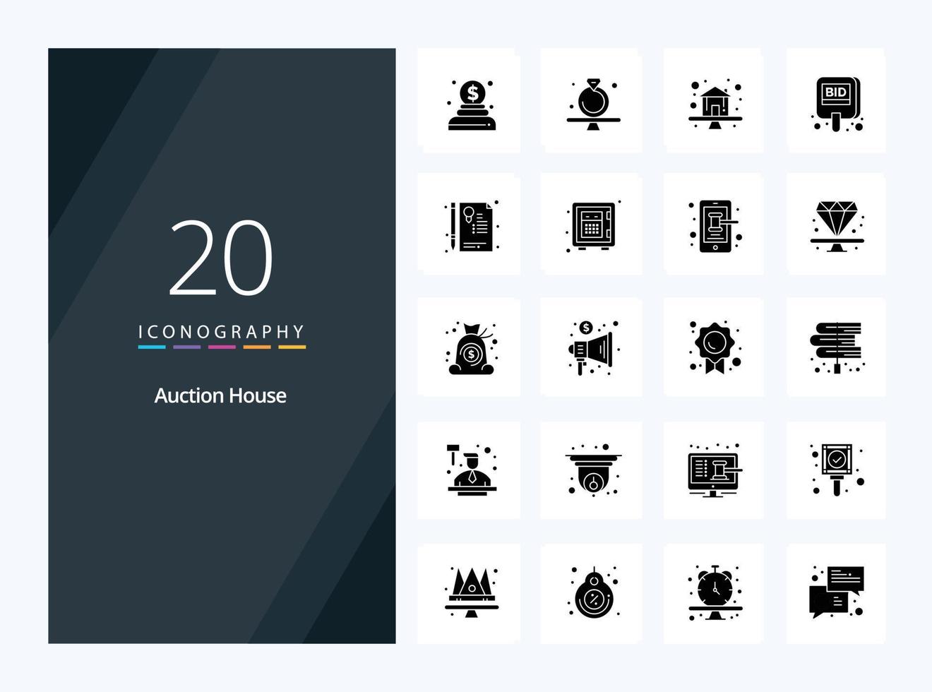 20 Auction Solid Glyph icon for presentation vector