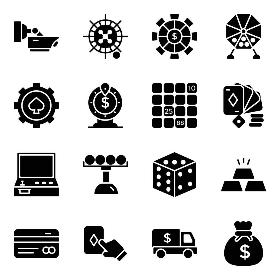 iconos de vector de glifo de casino y póquer