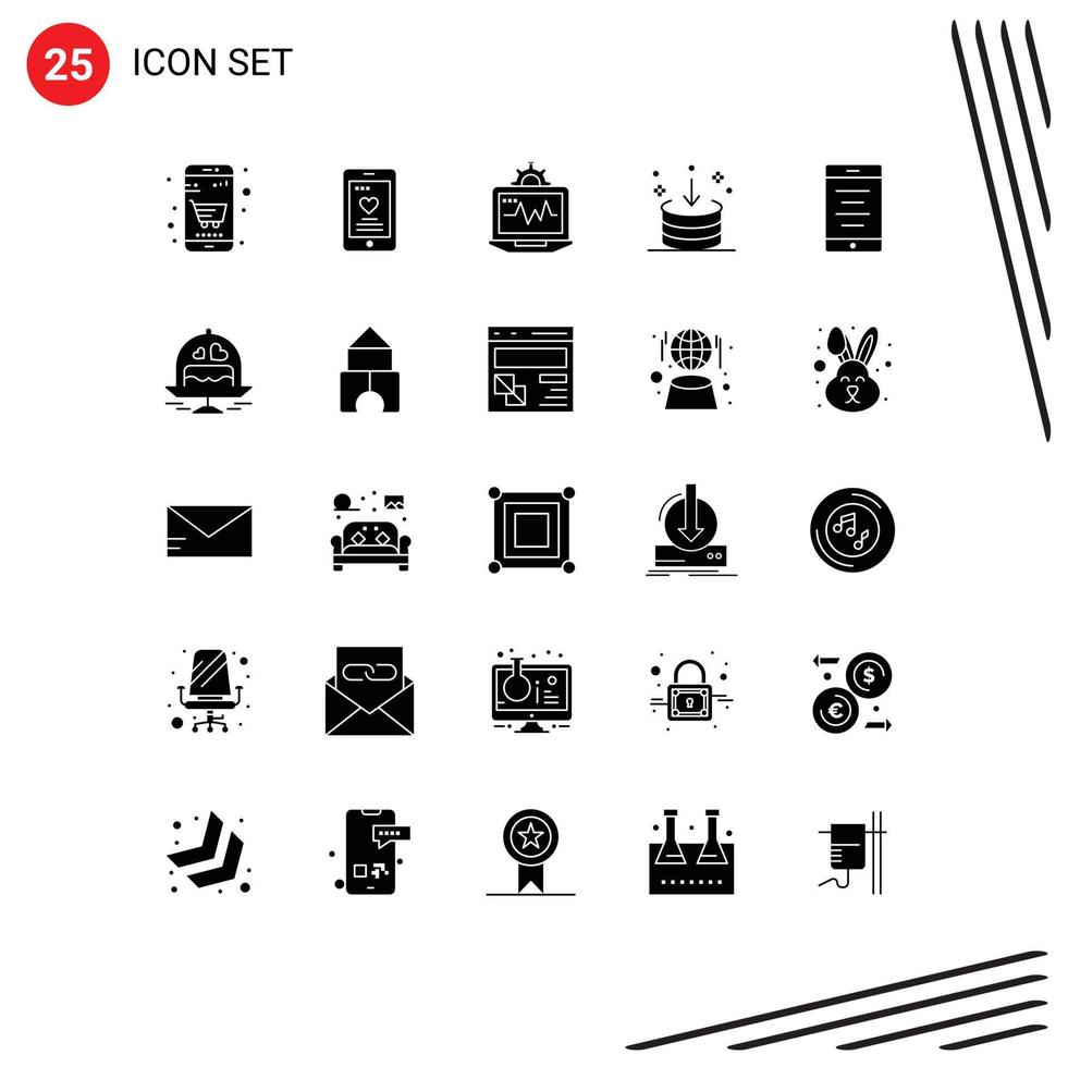 Set of 25 Commercial Solid Glyphs pack for mobile import laptop download direction Editable Vector Design Elements