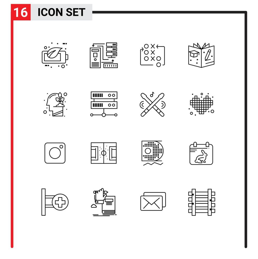 Modern Set of 16 Outlines Pictograph of human graduate information education tactic Editable Vector Design Elements