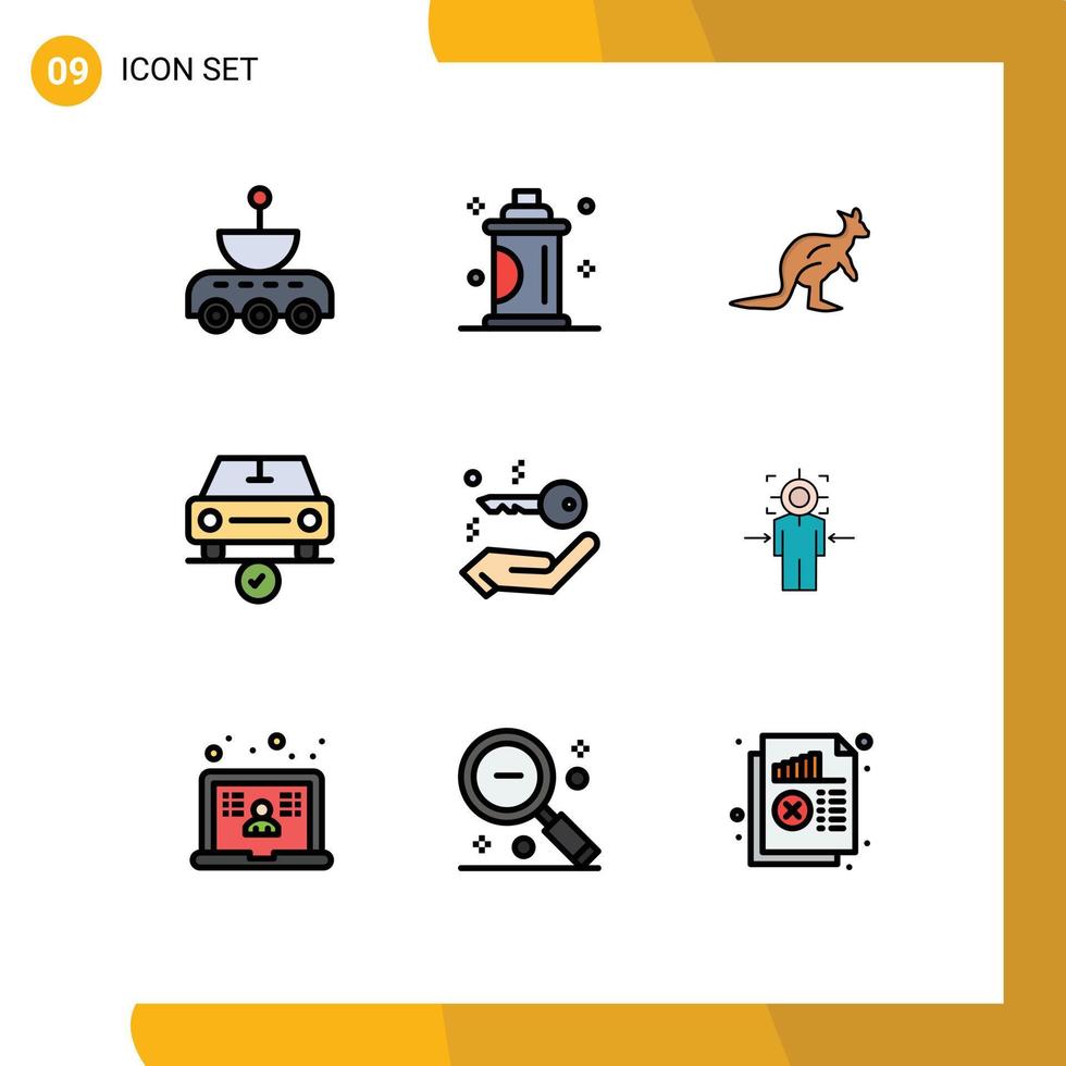 9 Universal Filledline Flat Color Signs Symbols of checked trave salon kangaroo australian Editable Vector Design Elements