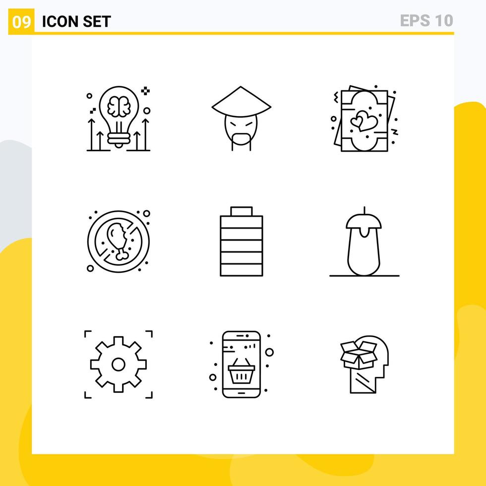 9 Outline concept for Websites Mobile and Apps battery food chinese diet valentine Editable Vector Design Elements