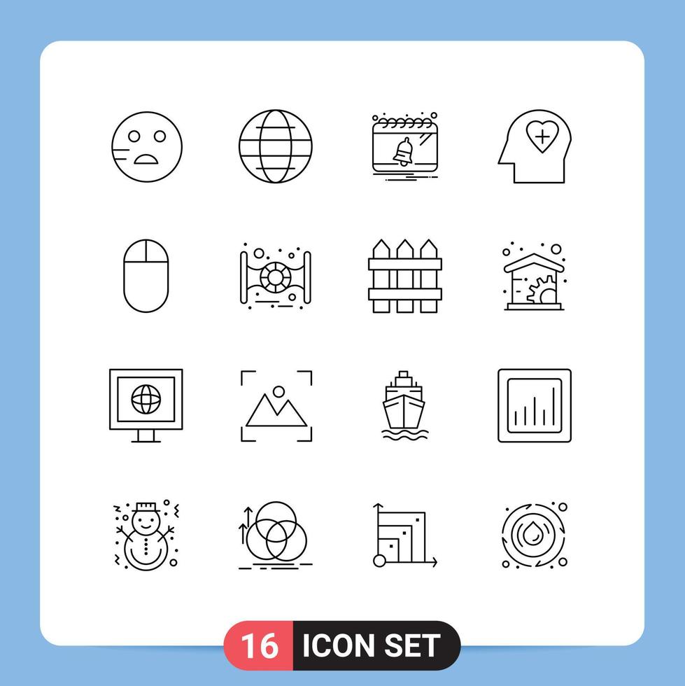 Group of 16 Outlines Signs and Symbols for spaceship mouse calendar hardware head Editable Vector Design Elements