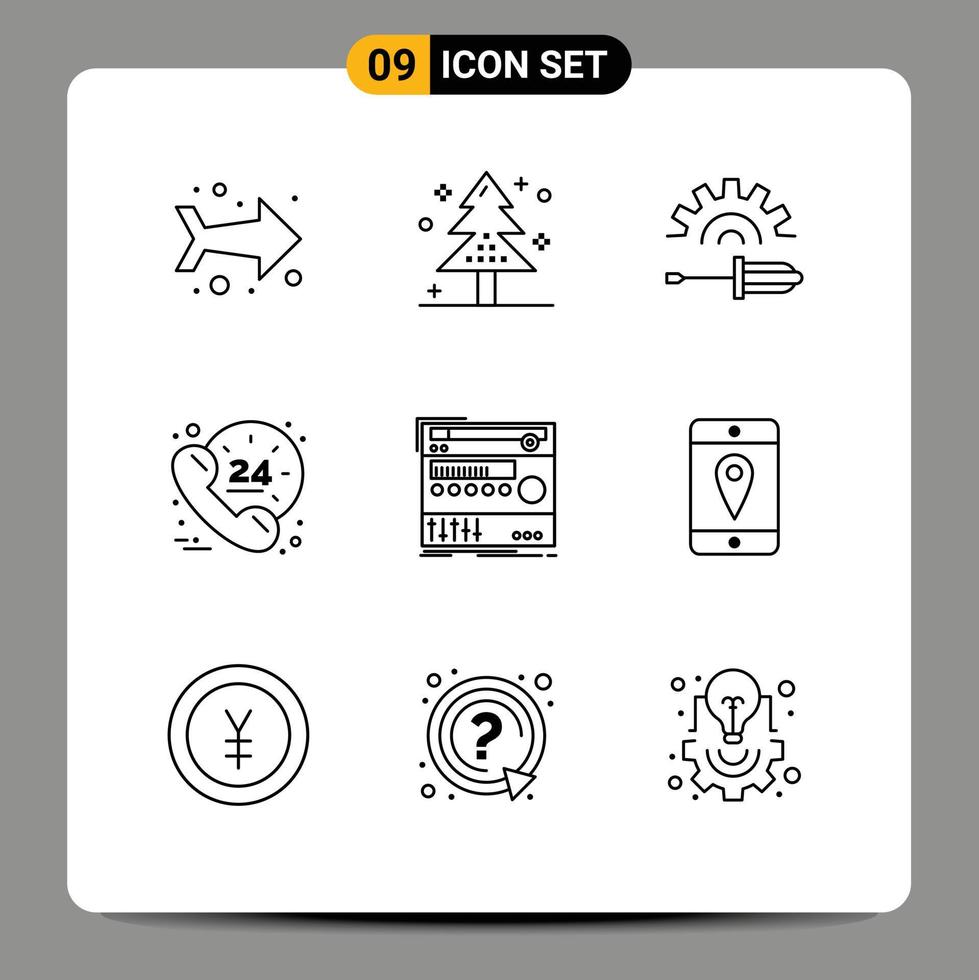9 Universal Outline Signs Symbols of component support screw driver help hours Editable Vector Design Elements