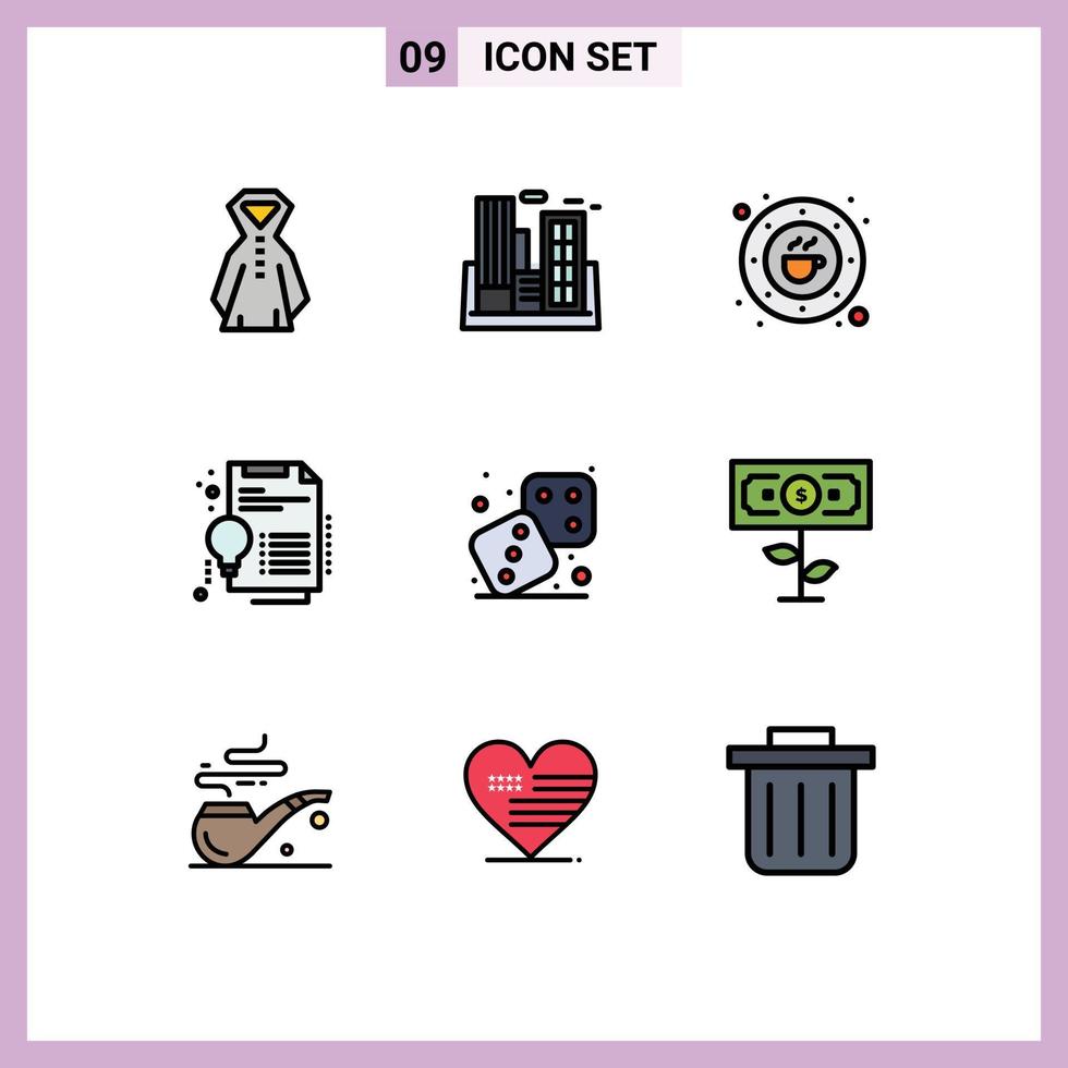 Set of 9 Commercial Filledline Flat Colors pack for competition invention bean digital plate Editable Vector Design Elements