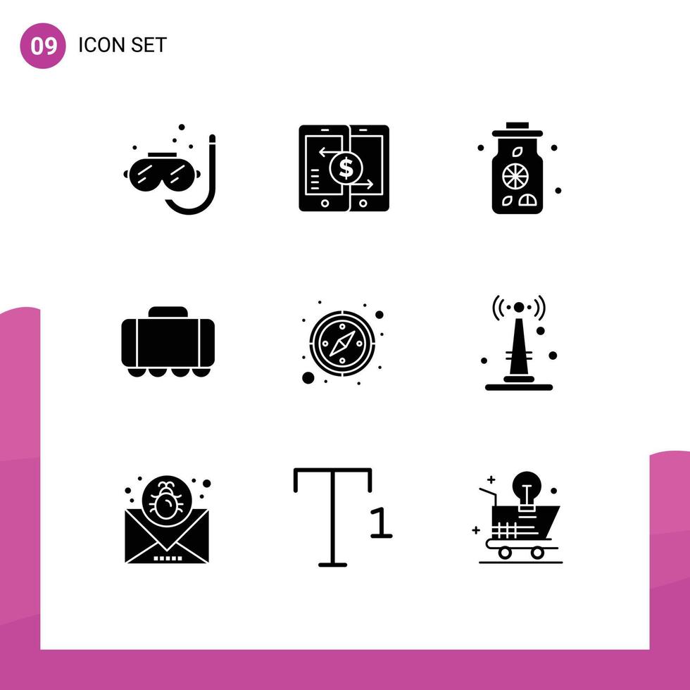 9 iconos creativos signos y símbolos modernos de gps brújula teléfono inteligente vehículo ferrocarril elementos de diseño vectorial editables vector