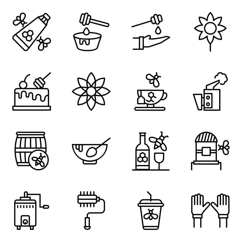 Honey Harvesting Line Vector Icons