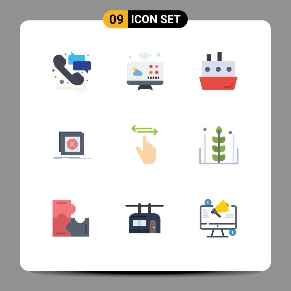 Mobile Interface Flat Color Set of 9 Pictograms of server message boat application transport Editable Vector Design Elements